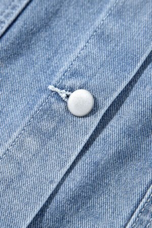 Beau Blue Ruffle Raw Hem Flap Pockets Denim Jacket - Image 9