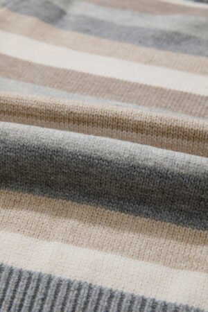 Gray Stripe Color Block Ribbed Edge Round Neck Sweater - Image 8