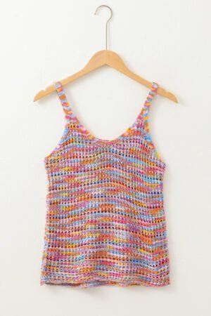 Pink Color Contrast Crochet Loose Fit Sweater Vest - Image 4