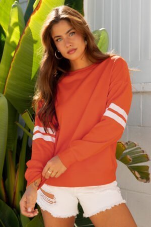 Orange Varsity Striped Detail Drop Shoulder Oversized Sweatshirt - Image 10