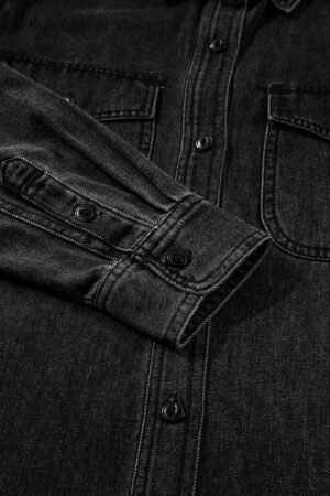 Black Flap Pocket Buttons Collared Jean Jacket - Image 7