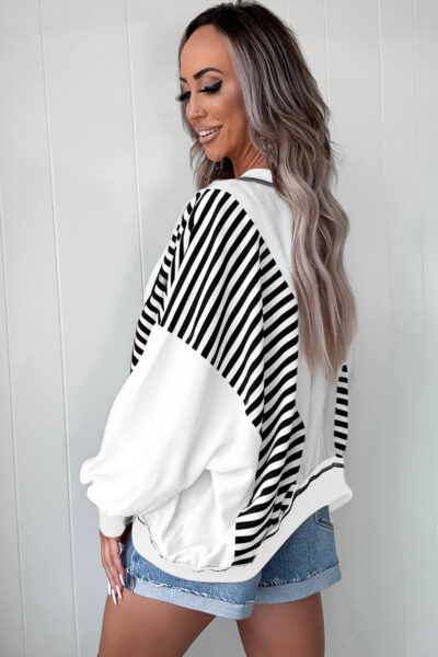 White Stripe Colorblock Patchwork Contrast Stitching Oversize Sweatshirt