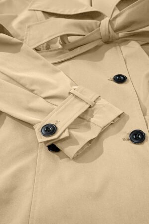 Pale Khaki Solid Color Lapel Collar Waist Tie Wind Coat - Image 7