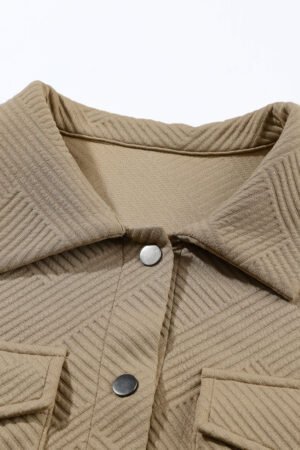 Khaki Solid Textured Flap Pocket Buttoned Shacket - Image 6