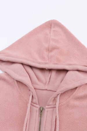 Pink Flap Pocket Drawstring Hood Zip Up Jacket - Image 8