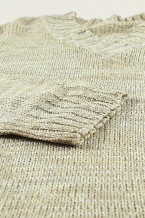 Gray V neck Drop Shoulder Knitted Sweater - Image 8