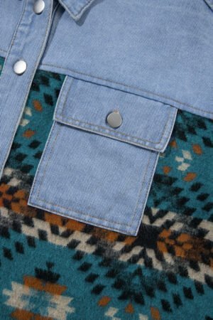 Blue Aztec Printed Denim Jacket - Image 8