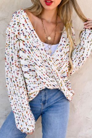 White Confetti Reversible Twist Sweater - Image 6