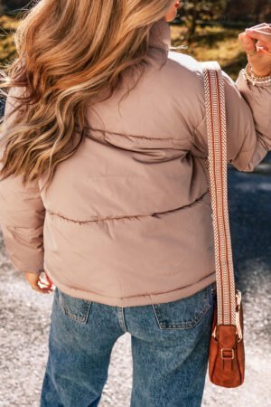 Apricot Pink Full Zipper Quilted Puffer Jacket - Image 3
