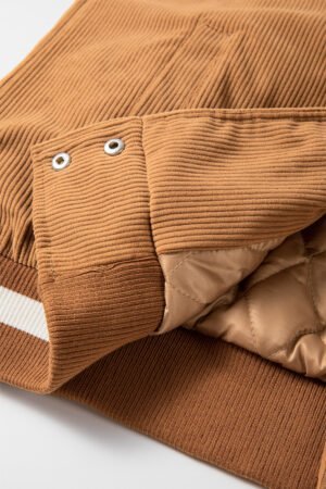 Buckskin Corduroy Fleece Patchwork Buttoned Bomber Jacket - Image 8