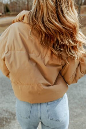 Brown Zip Up Pocketed Puffer Jacket - Image 3