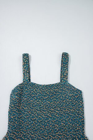 Green Floral Print Smocked High Waist Square Neck Jumpsuit - Image 5