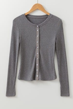 Sleet Ribbed Knit Button Down Slim Cardigan - Image 3