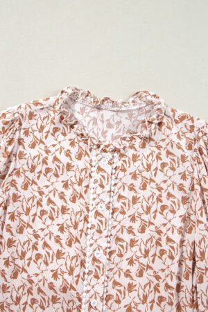 Yellow Printed Lace Detail Floral Puff Sleeve Fall Shirt - Image 5
