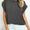 Carbon Grey Twisted Rib Wide Sleeve Crew Neck T Shirt