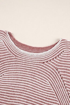 Red Dahlia Striped Print Ribbed Knit Boat Neck Baggy Sweater - Image 6