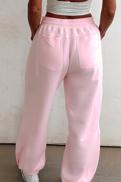 Light Pink Drawstring Elastic Waistband Solid Color Jogger Pants