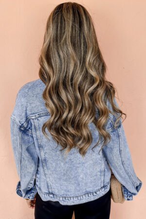 Beau Blue Vintage Washed Flap Pockets Denim Jacket - Image 3