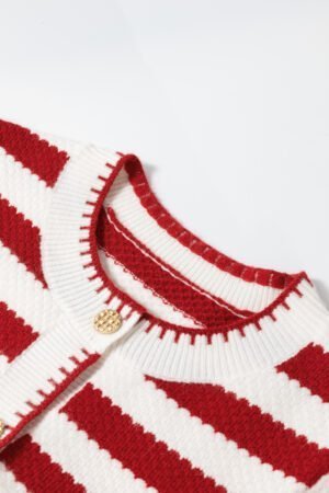 Red Stripe Chic Golden Button Cardigan Sweater - Image 6