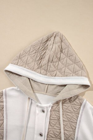 Beige Quilted Textured Patchwork Loose Fit Hooded Jacket - Image 8