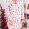 Pink Christmas Twinkle Tree Print Shirt Sleep Dress