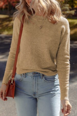 Straw Yellow Brushed Knit Casual Fitted Sweater - Image 2