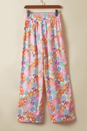 Pink Floral Smocked Waist Loose Pants - Image 5