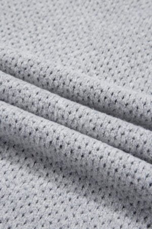 Light Grey Loose Eyelet V Neck Drop Shoulder Sweater - Image 7