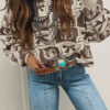 Brown Bows & Horseshoes Pattern Western Fashion Print Sweater