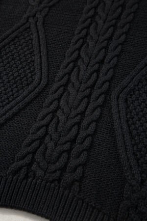 Black Solid Color Cable Knit High Neck Sweater Vest - Image 8