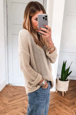 Smoke Gray Crochet Hollow-out Jumper Top Sweater - Image 6