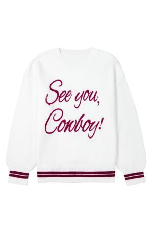 White See You Cowboy Embroidered Western Graphic Sweater - Image 21