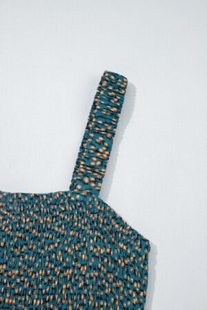 Green Floral Print Smocked High Waist Square Neck Jumpsuit - Image 6