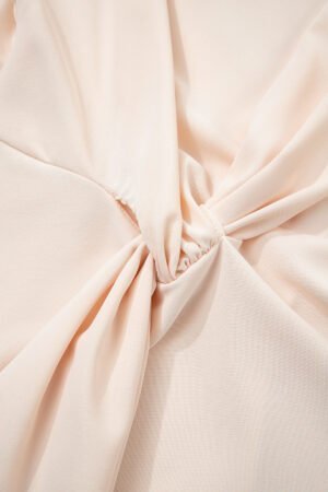 White Surplice V Neck Knotted Ruched Short Sleeve Peplum Blouse - Image 8