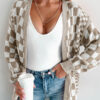 Brown Checkered Open Front Drop Shoulder Cardigan