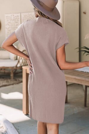 Simply Taupe Patch Pocket Ribbed Knit Short Sleeve Sweater Dress - Image 2