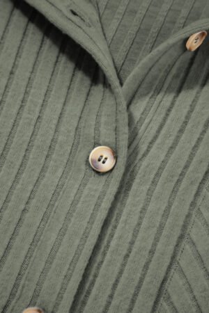 Mist Green Thermal Ribbed Texture Drop Shoulder Button Up Shacket - Image 6