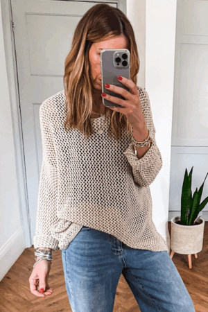 Smoke Gray Crochet Hollow-out Jumper Top Sweater - Image 5