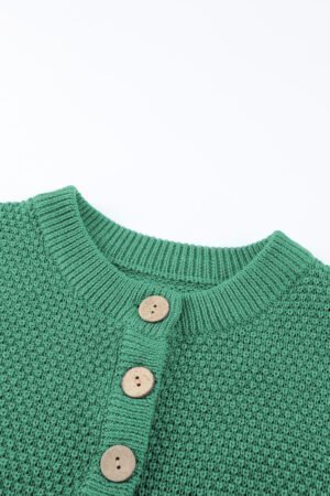 Green-2 Henley Pullover Drop Shoulder Sweater with Slits - Image 7