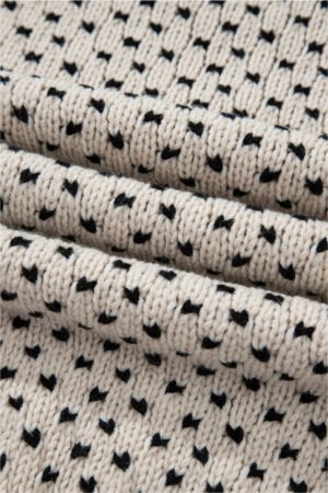 Beige Bow Decor Color Contrast Ribbed Edge Crew Neck Sweater - Image 8