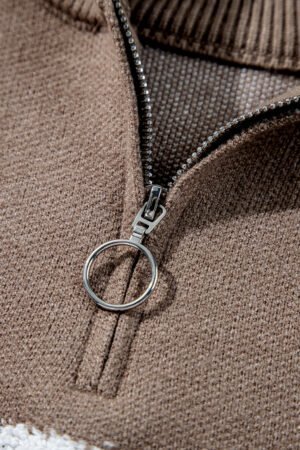 Parchment Contrast Flower Half Zipper Stand Neck Sweater - Image 7
