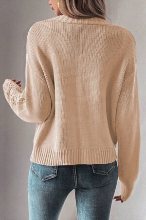 Beige Open Knit Drop Shoulder Sweater Cardigan - Image 6