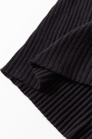 Black Ribbed Knit Collared Slim Fit Sweater Cardigan - Image 8