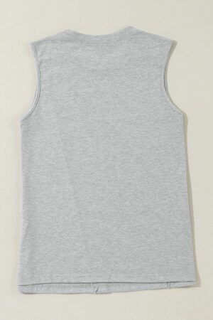 Gray Crew Neck Pleated Tank Top - Image 5