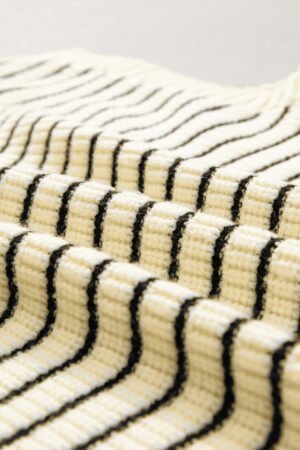 Beige Stripe Turn-down V Neck Sweater Tank Top - Image 8
