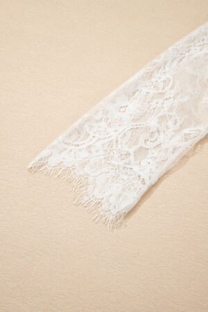 Beige Lace Sleeve Patchwork Faux Two-piece Fuzzy Sweater - Image 8