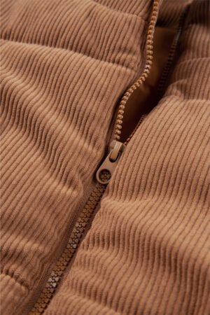 Coffee Corduroy Stand Neck Zipped Puffer Vest - Image 8