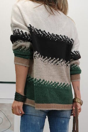Black Stylish Color Block Pattern Drop Shoulder Sweater - Image 2