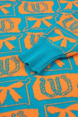 Light Blue Bows & Horseshoes Pattern Western Fashion Print Sweater - Image 6