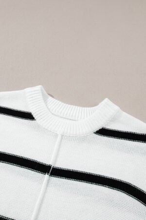 White Striped Batwing Sleeve Sweater Tee - Image 8